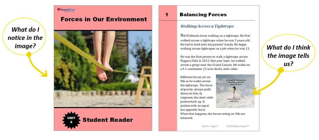 Student reader with photo of a tightroap