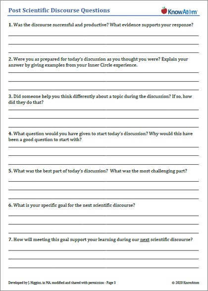 Post discourse worksheet